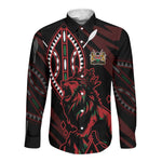 Kenya Personalized Lion Long Sleeve Button Shirt Stylized Maasai Shield - African Pride