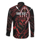Kenya Personalized Lion Long Sleeve Button Shirt Stylized Maasai Shield - African Pride