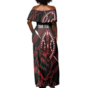 Kenya Personalized Lion Off Shoulder Maxi Dress Stylized Maasai Shield - African Pride