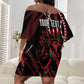 Kenya Personalized Lion Off Shoulder Short Dress Stylized Maasai Shield - African Pride