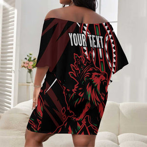 Kenya Personalized Lion Off Shoulder Short Dress Stylized Maasai Shield - African Pride