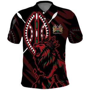 Kenya Personalized Lion Polo Shirt Stylized Maasai Shield - African Pride