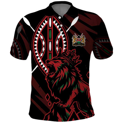 Kenya Personalized Lion Polo Shirt Stylized Maasai Shield - African Pride