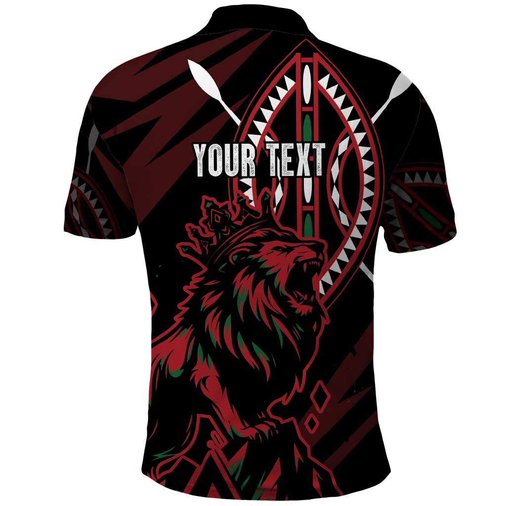 Kenya Personalized Lion Polo Shirt Stylized Maasai Shield - African Pride