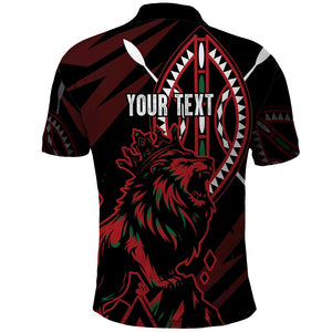 Kenya Personalized Lion Polo Shirt Stylized Maasai Shield - African Pride