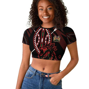Kenya Personalized Lion Raglan Cropped T shirt Stylized Maasai Shield - African Pride
