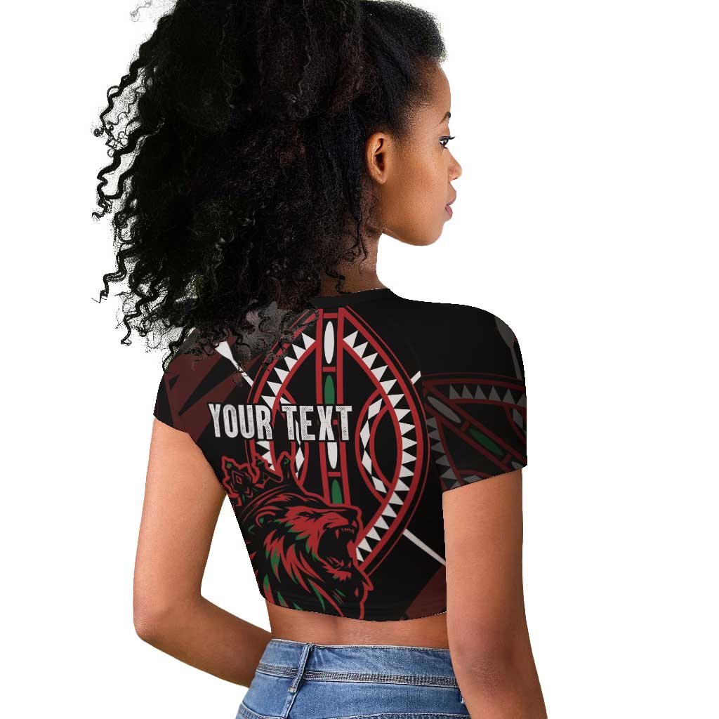 Kenya Personalized Lion Raglan Cropped T shirt Stylized Maasai Shield - African Pride