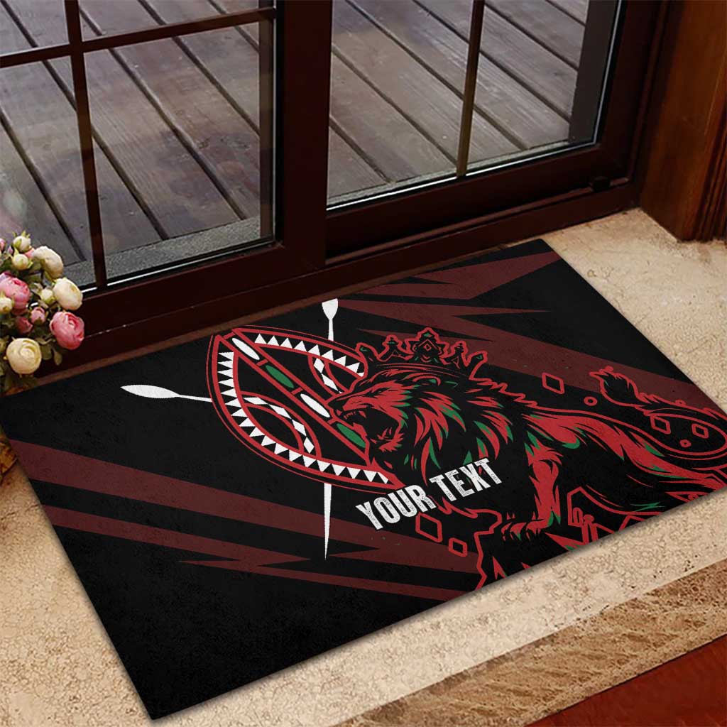 Kenya Personalized Lion Rubber Doormat Stylized Maasai Shield - African Pride