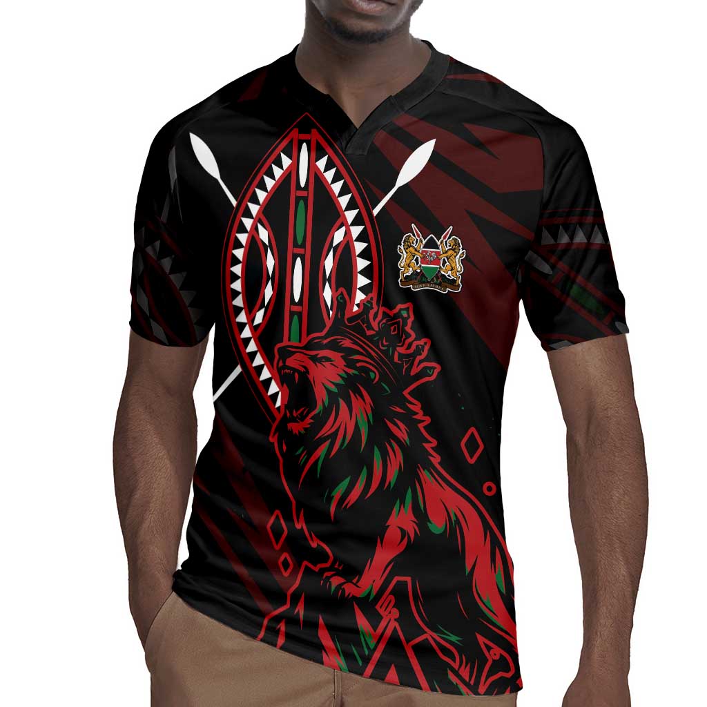 Kenya Personalized Lion Rugby Jersey Stylized Maasai Shield - African Pride