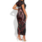 Kenya Personalized Lion Short Sleeve Bodycon Dress Stylized Maasai Shield - African Pride