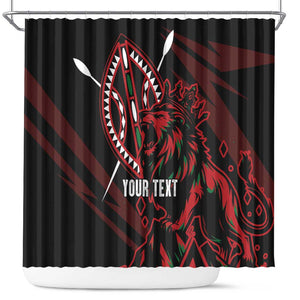 Kenya Personalized Lion Shower Curtain Stylized Maasai Shield - African Pride