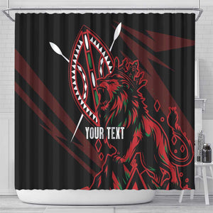 Kenya Personalized Lion Shower Curtain Stylized Maasai Shield - African Pride
