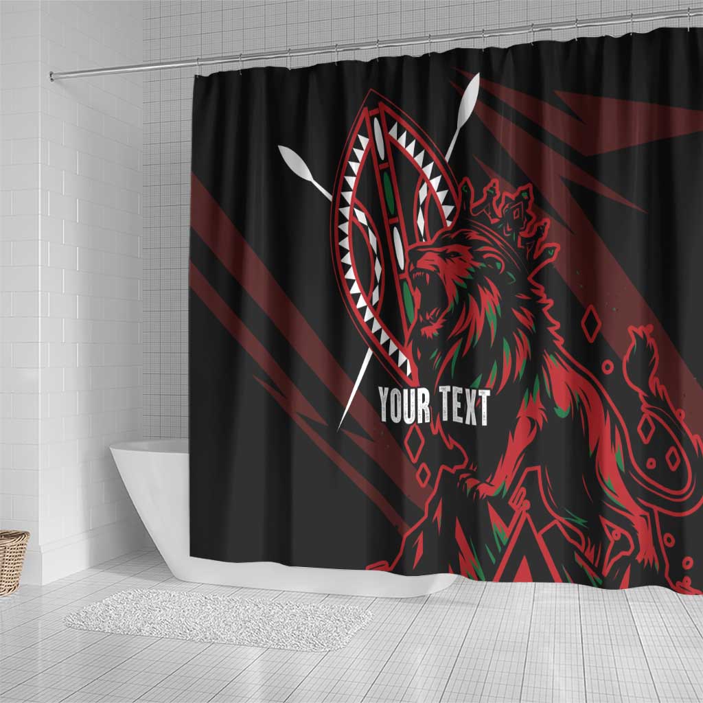 Kenya Personalized Lion Shower Curtain Stylized Maasai Shield - African Pride