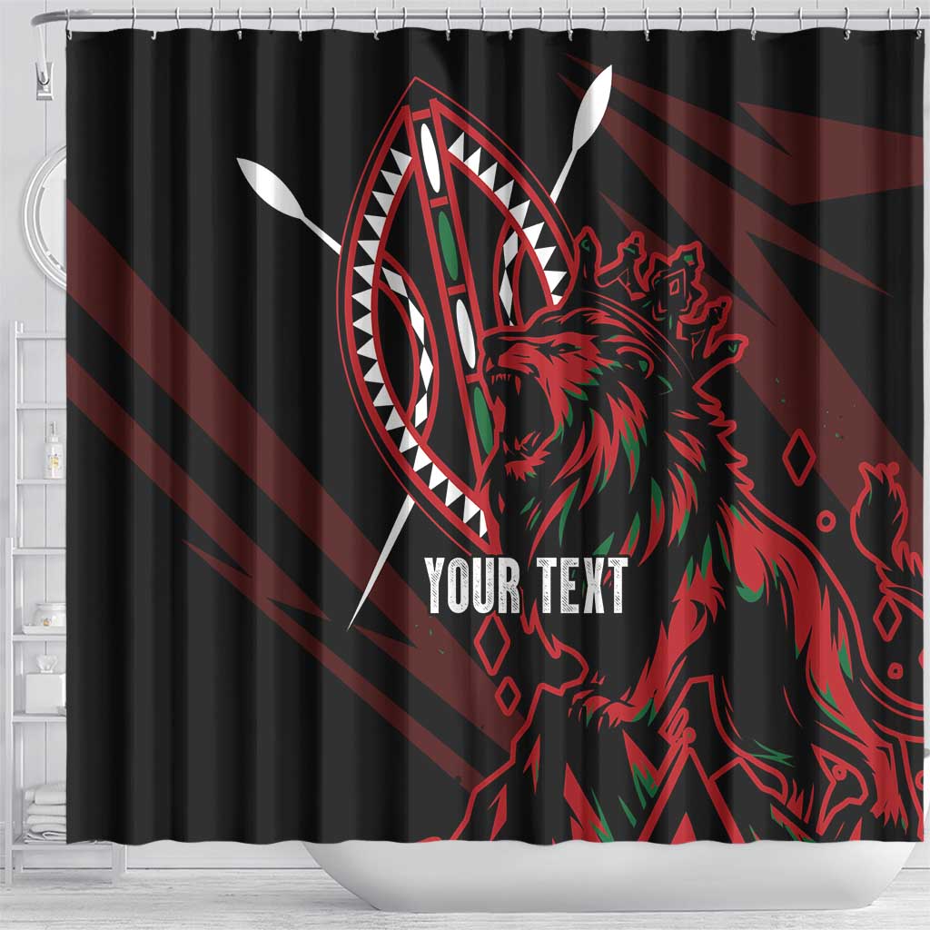Kenya Personalized Lion Shower Curtain Stylized Maasai Shield - African Pride