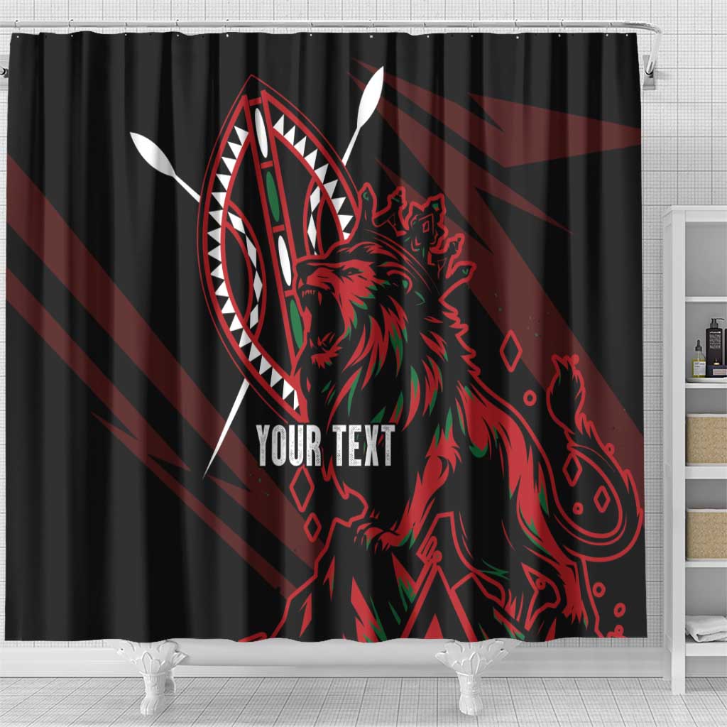 Kenya Personalized Lion Shower Curtain Stylized Maasai Shield - African Pride