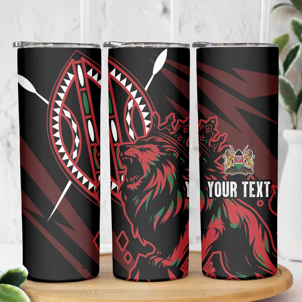 Kenya Personalized Lion Skinny Tumbler Stylized Maasai Shield - African Pride