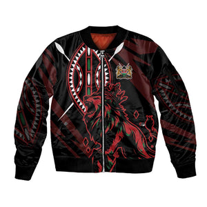 Kenya Personalized Lion Sleeve Zip Bomber Jacket Stylized Maasai Shield - African Pride