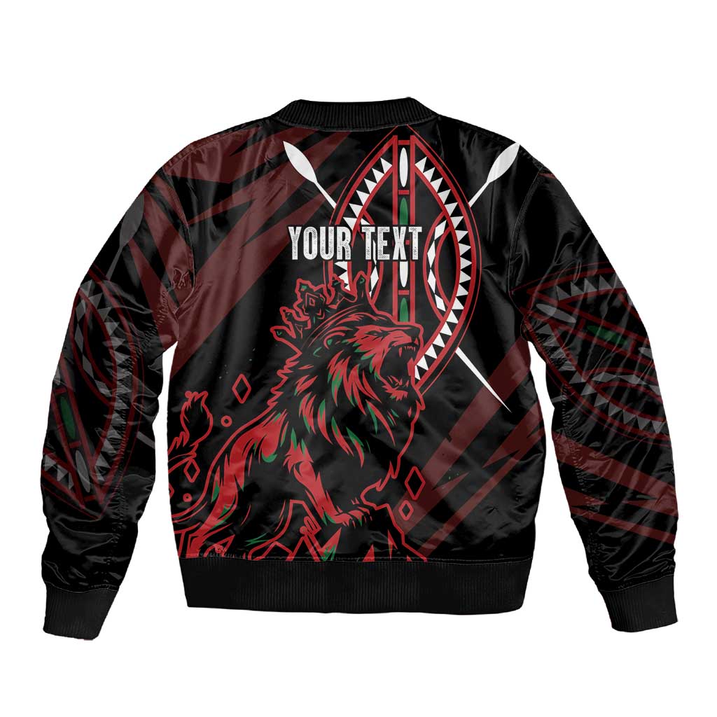 Kenya Personalized Lion Sleeve Zip Bomber Jacket Stylized Maasai Shield - African Pride