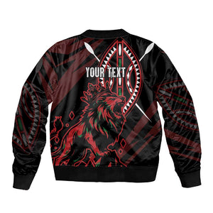 Kenya Personalized Lion Sleeve Zip Bomber Jacket Stylized Maasai Shield - African Pride