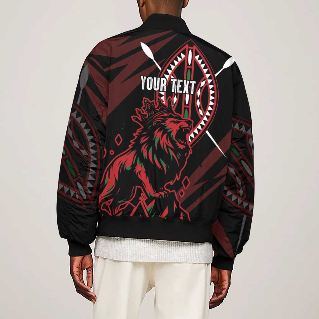 Kenya Personalized Lion Sleeve Zip Bomber Jacket Stylized Maasai Shield - African Pride