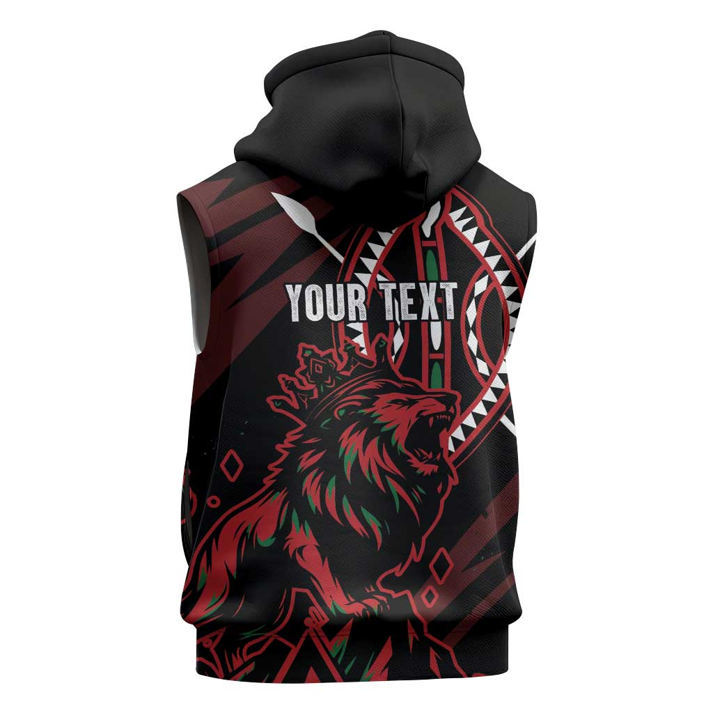 Kenya Personalized Lion Sleeveless Hoodie Stylized Maasai Shield - African Pride