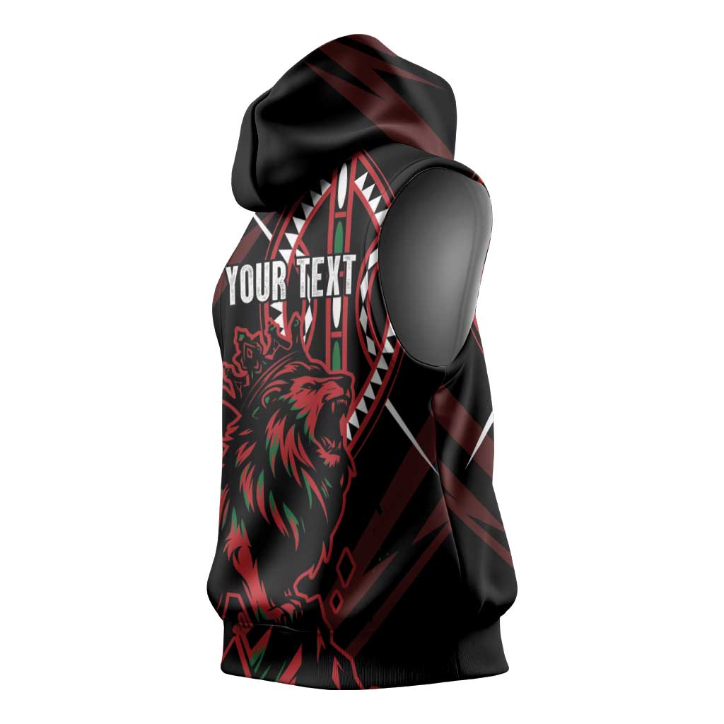 Kenya Personalized Lion Sleeveless Hoodie Stylized Maasai Shield - African Pride