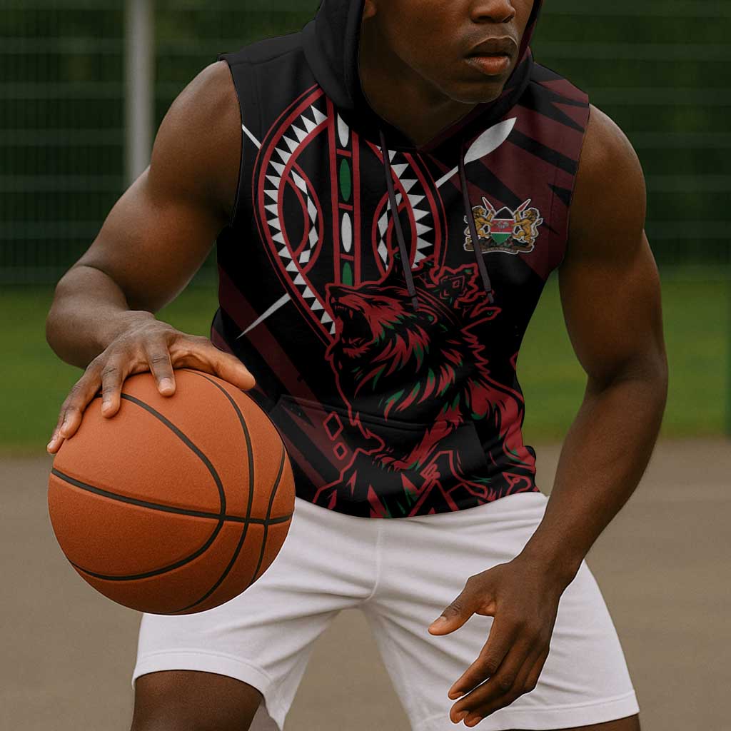 Kenya Personalized Lion Sleeveless Hoodie Stylized Maasai Shield - African Pride