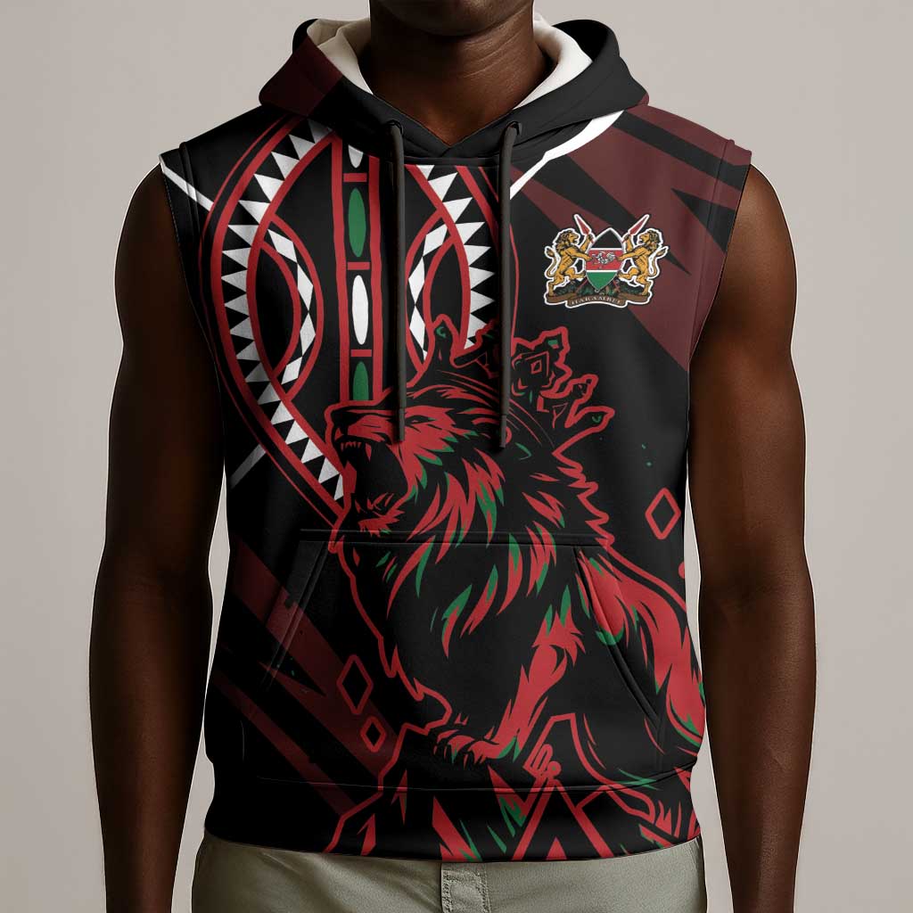 Kenya Personalized Lion Sleeveless Hoodie Stylized Maasai Shield - African Pride