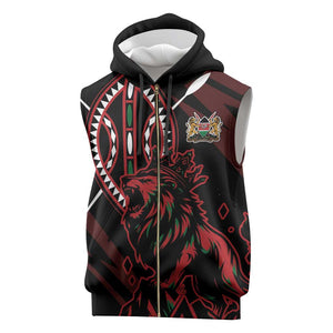 Kenya Personalized Lion Sleeveless Zip Hoodie Stylized Maasai Shield - African Pride