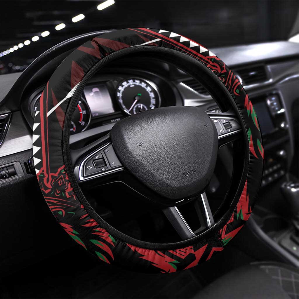 Kenya Lion Steering Wheel Cover Stylized Maasai Shield - African Pride