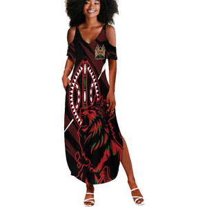 Kenya Personalized Lion Summer Maxi Dress Stylized Maasai Shield - African Pride