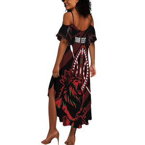 Kenya Personalized Lion Summer Maxi Dress Stylized Maasai Shield - African Pride