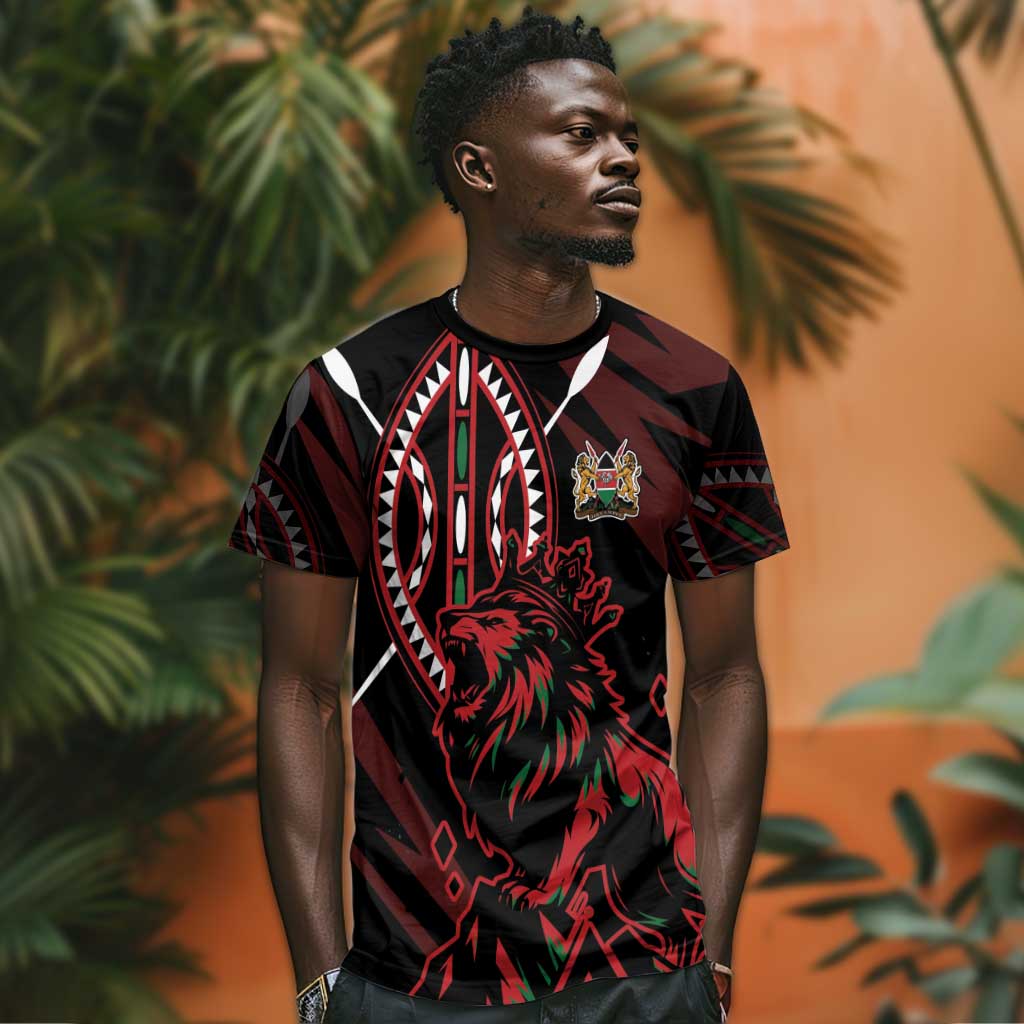 Kenya Personalized Lion T shirt Stylized Maasai Shield - African Pride