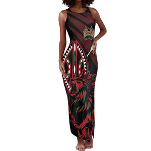 Kenya Personalized Lion Tank Maxi Dress Stylized Maasai Shield - African Pride