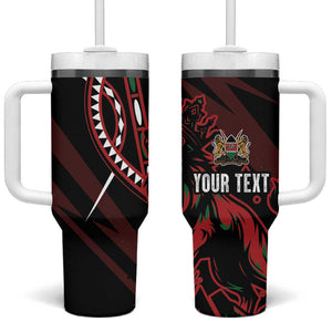 Kenya Personalized Lion Tumbler With Handle Stylized Maasai Shield - African Pride