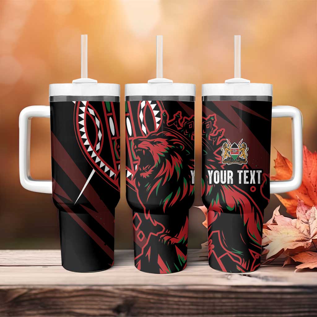 Kenya Personalized Lion Tumbler With Handle Stylized Maasai Shield - African Pride