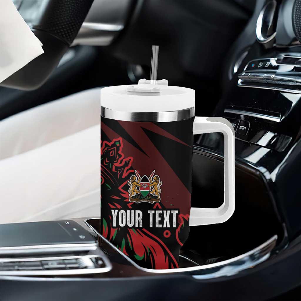 Kenya Personalized Lion Tumbler With Handle Stylized Maasai Shield - African Pride