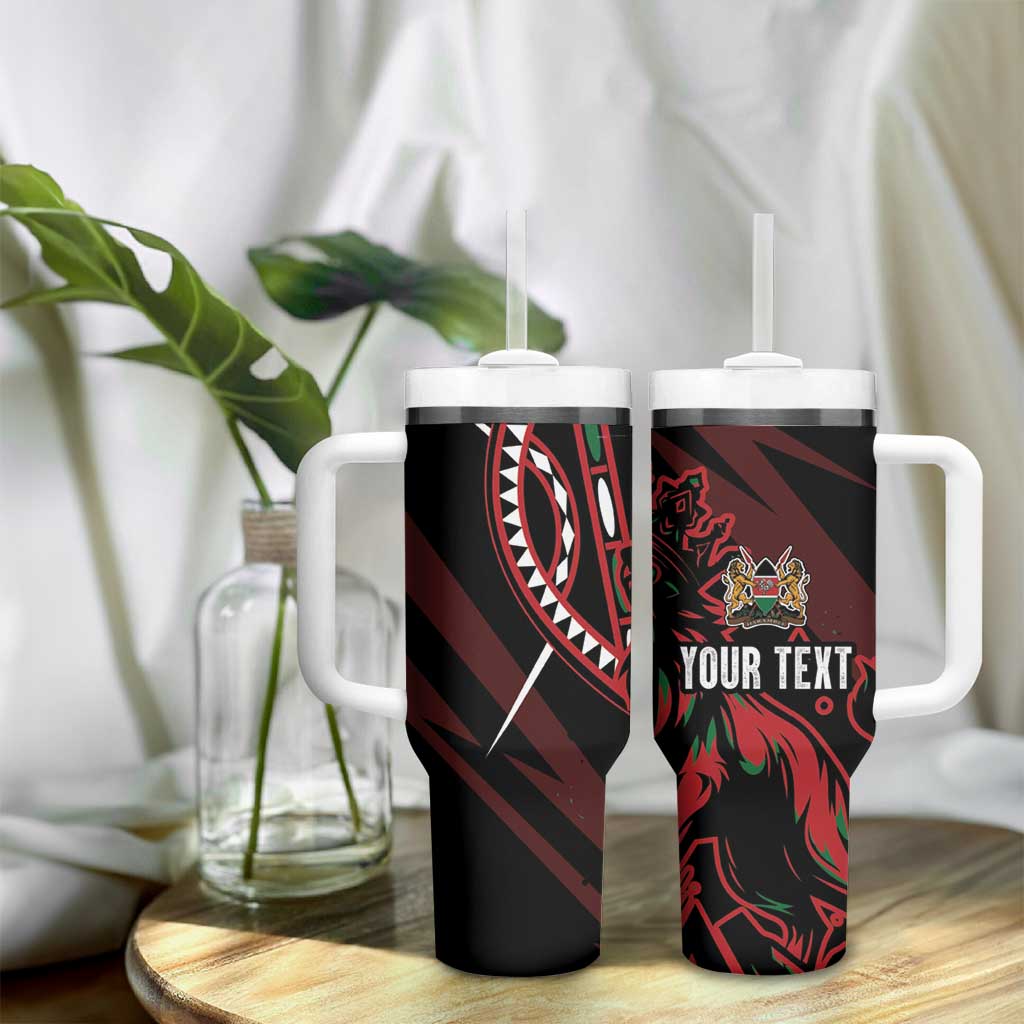 Kenya Personalized Lion Tumbler With Handle Stylized Maasai Shield - African Pride