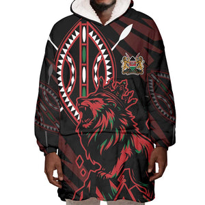 Kenya Personalized Lion Wearable Blanket Hoodie Stylized Maasai Shield - African Pride