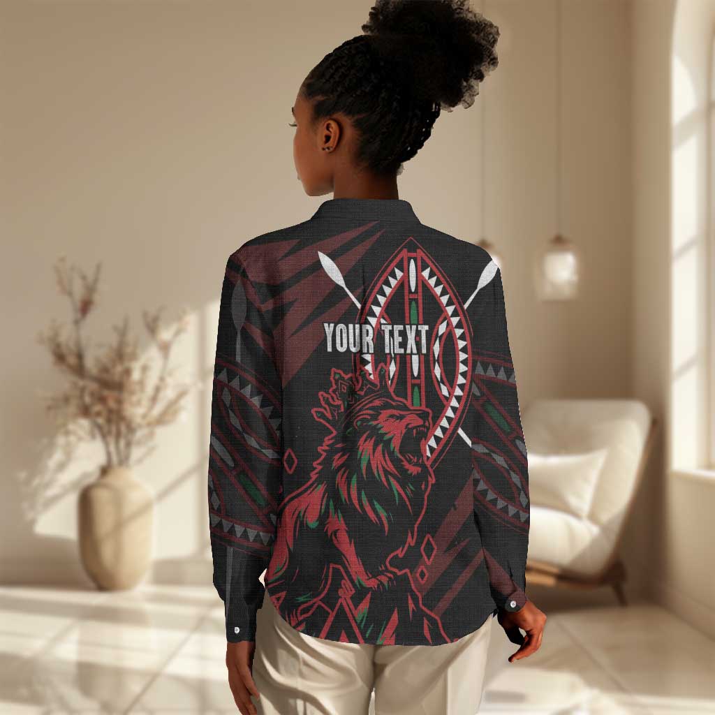 Kenya Personalized Lion Women Casual Shirt Stylized Maasai Shield - African Pride