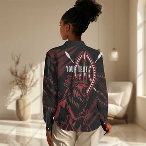 Kenya Personalized Lion Women Casual Shirt Stylized Maasai Shield - African Pride