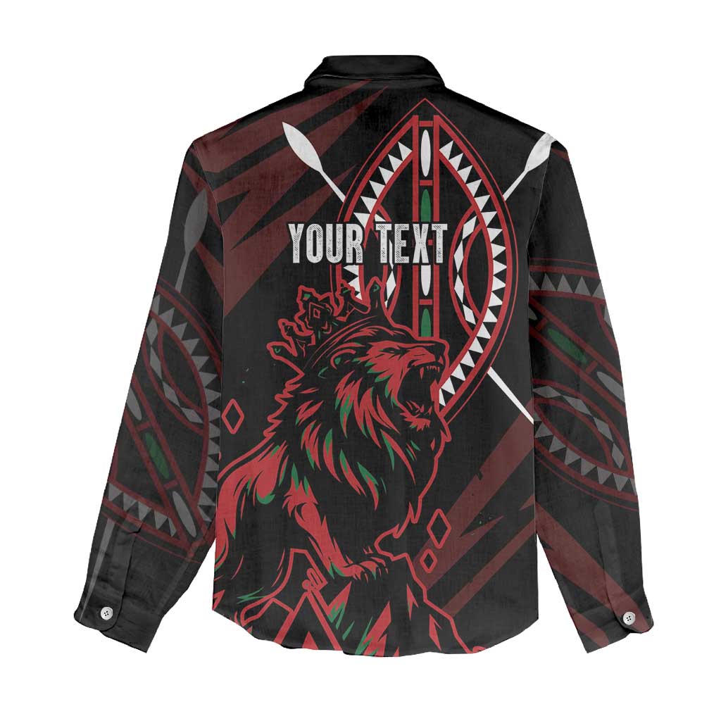 Kenya Personalized Lion Women Casual Shirt Stylized Maasai Shield - African Pride