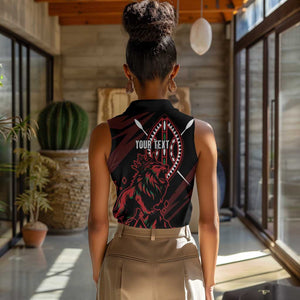 Kenya Personalized Lion Women Sleeveless Polo Shirt Stylized Maasai Shield - African Pride