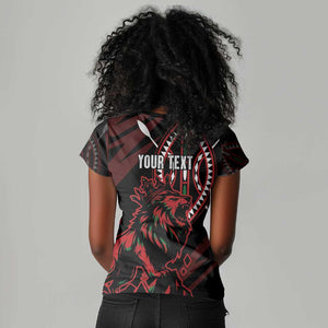 Kenya Personalized Lion Women V-Neck T-Shirt Stylized Maasai Shield - African Pride