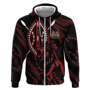 Kenya Personalized Lion Zip Hoodie Stylized Maasai Shield - African Pride