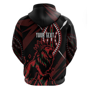 Kenya Personalized Lion Zip Hoodie Stylized Maasai Shield - African Pride