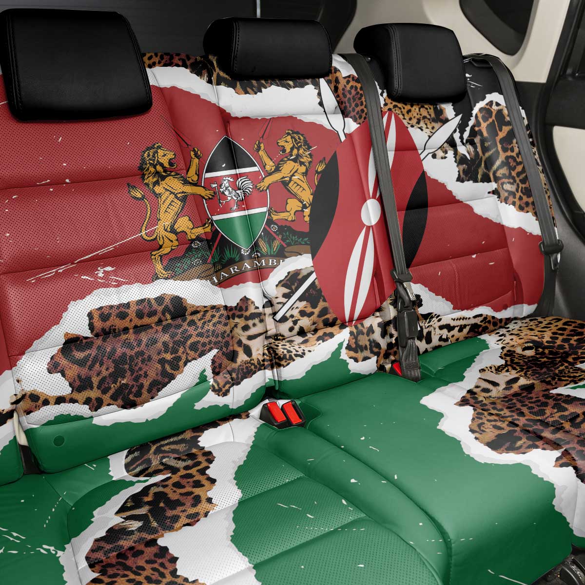 Kenya Back Car Seat Cover Mix Animal Skin Pattern Grunge Style - African Pride