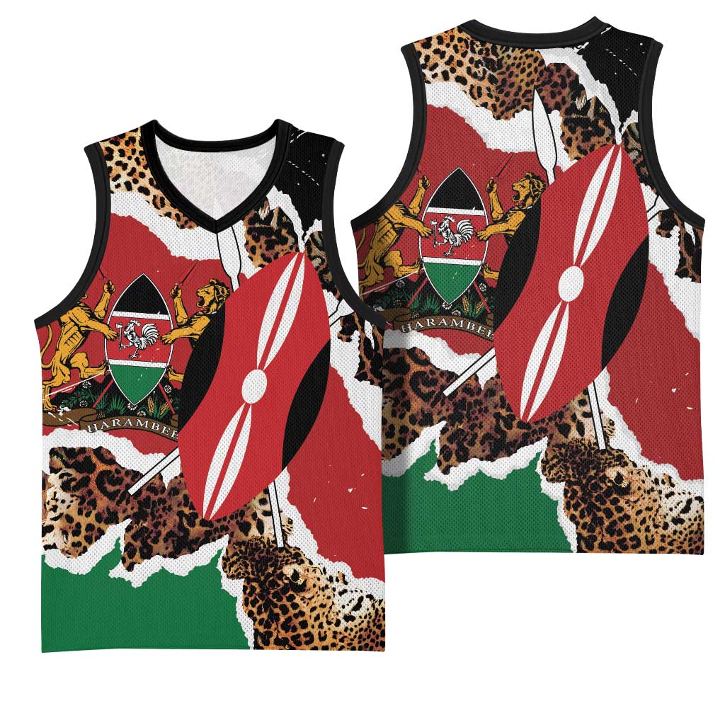 Kenya Basketball Jersey Mix Animal Skin Pattern Grunge Style - African Pride