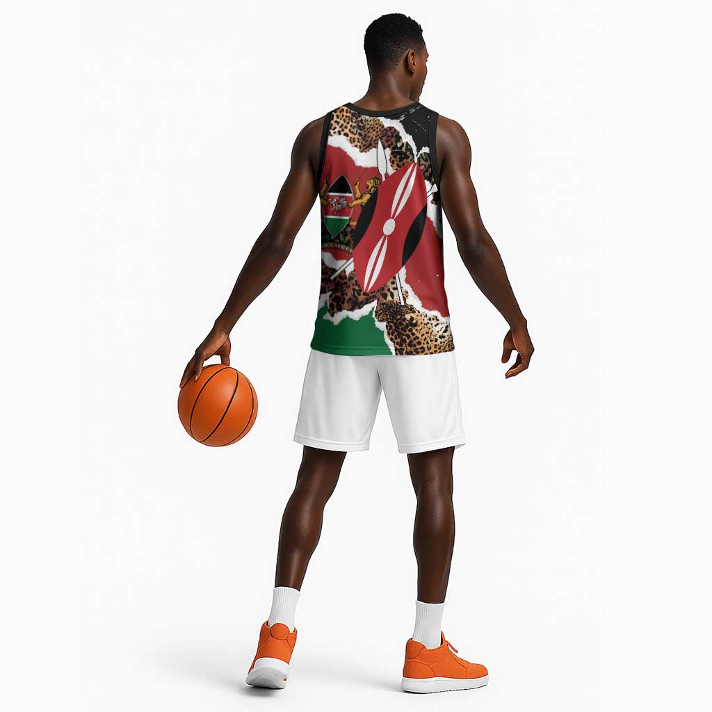 Kenya Basketball Jersey Mix Animal Skin Pattern Grunge Style - African Pride