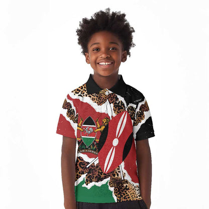 Kenya Kid Polo Shirt Mix Animal Skin Pattern Grunge Style - African Pride